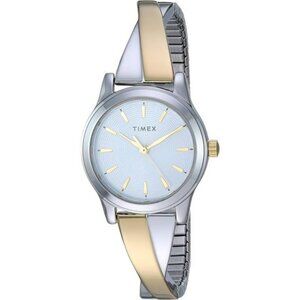 Womens two tone stretch bangle watch silver gold water resistant small face